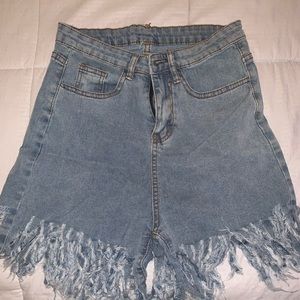 Fringed High Waist Denim Shorts